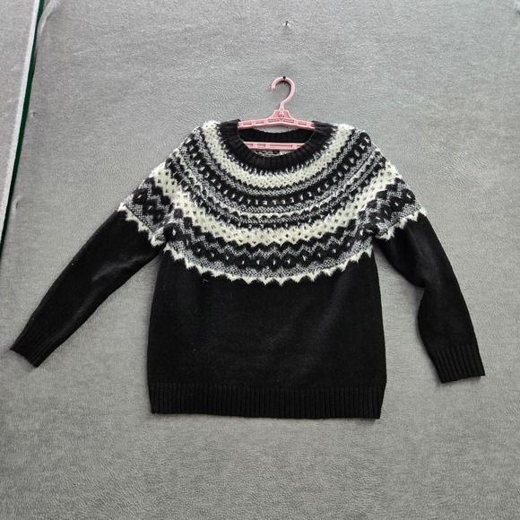 Talbots Sweaters - Talbots Women Sweater Lp Petite Large Black Fair Isle Wool Blend Pullover